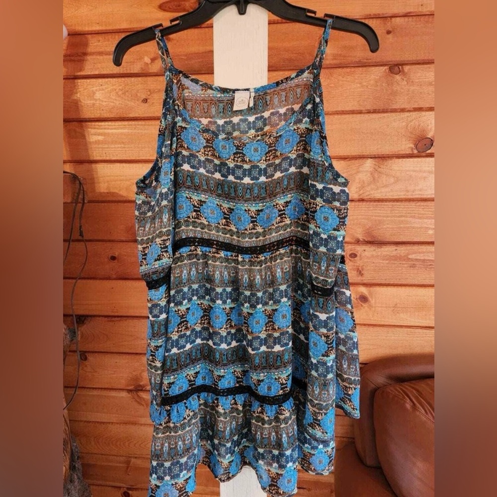 Blue and Black Patterned top BOHO